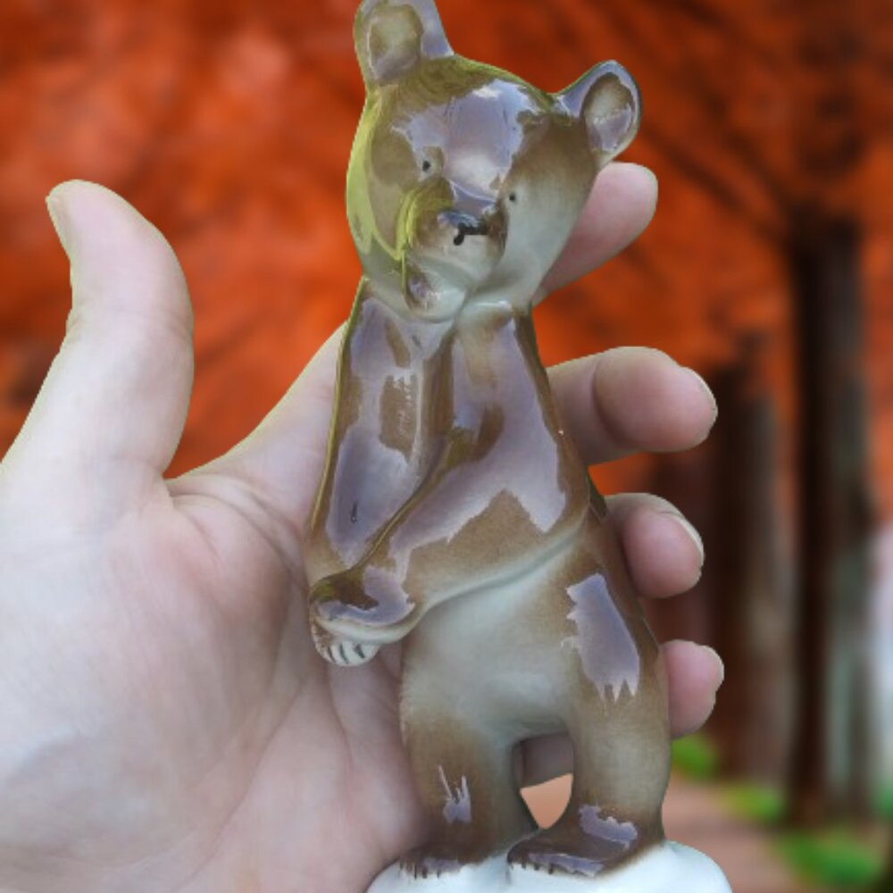Vintage USSR Lomonosov Russian Porcelain standing Brown Bear Figurine flaws